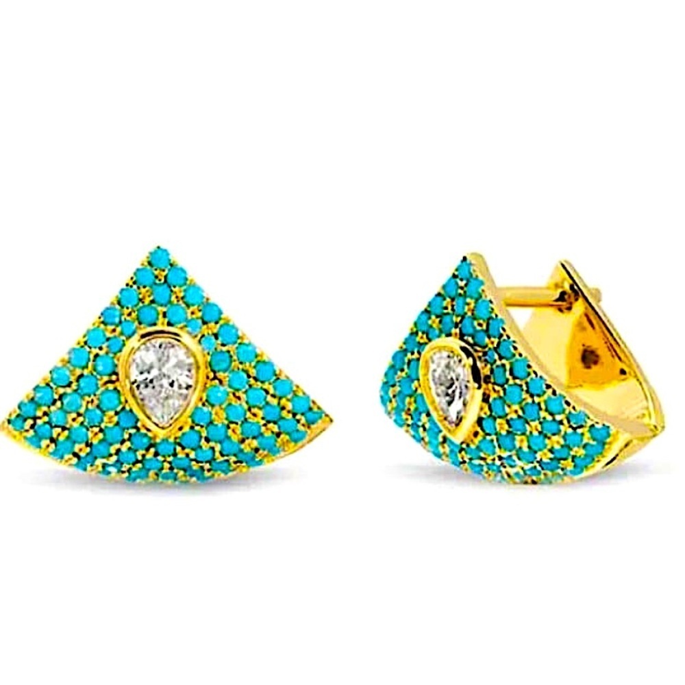 Gold Turquoise Triangle Wrap Shaker Cubic Zircon Punk Minimalist Earrings
